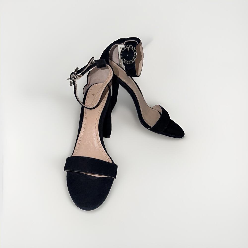 Maje Faria Black Suede Block Heel Sandals 40 US 9 Crystal Buckle Portugal JB2